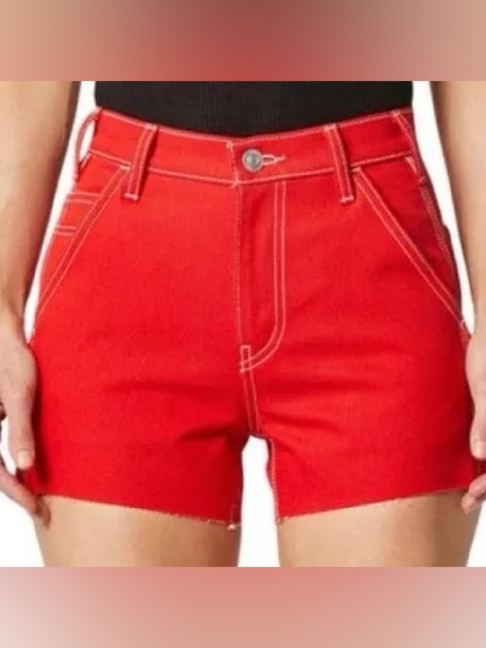 Dickies Red Women's Denim Shorts with Contrast Stitching
